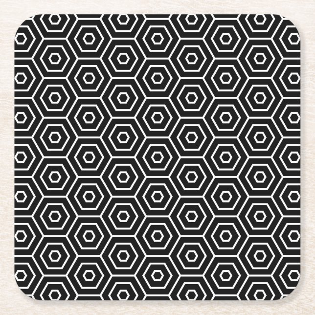 Hexagons texture geometric pattern square paper coaster (Front)