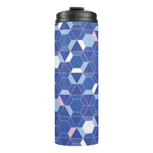 Hexagons, triangles: geometric abstract pattern. thermal tumbler (Front)