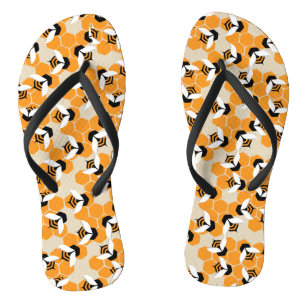 Hexagons with cute honey bees flip flops