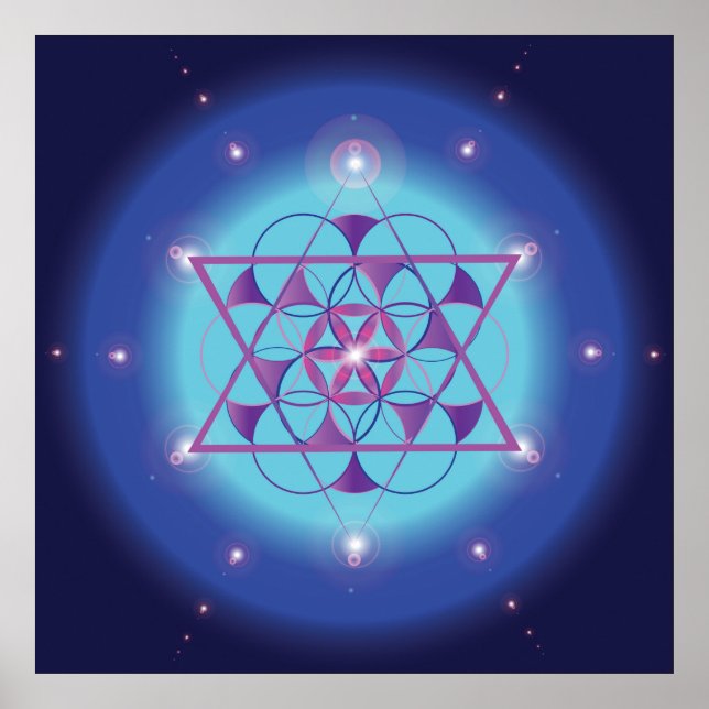 Hexagram, flower Sacred geometry ultra violet blue Poster (Front)