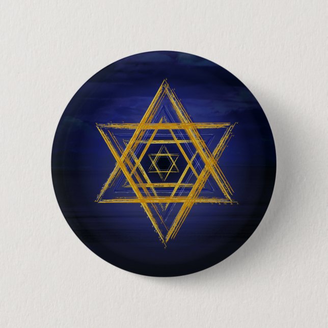 Hexagram gold & blue sacred geometric symbol 6 cm round badge (Front)