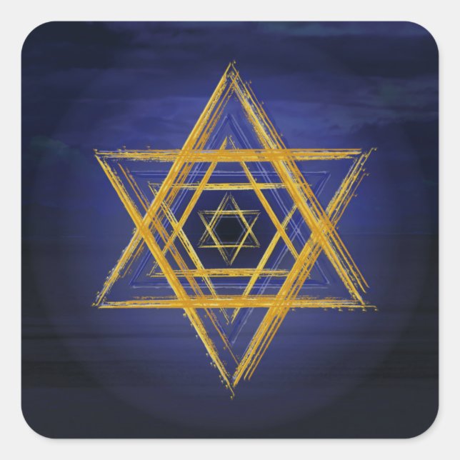 Hexagram in gold  & blue sacred geometric symbol square sticker (Front)