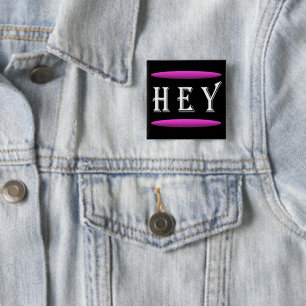 Hey art design in black and purple plus white logo 15 cm square badge