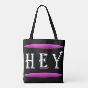 Hey art design in black and purple plus white tote bag