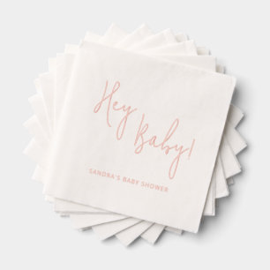 Hey Baby Personalised Name Modern Script Foil Napkins