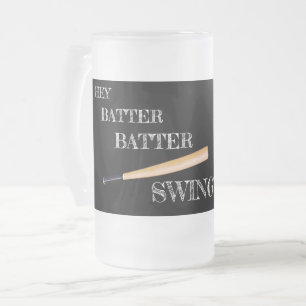 Hey Batter Batter Swing Frosted Glass Beer Mug
