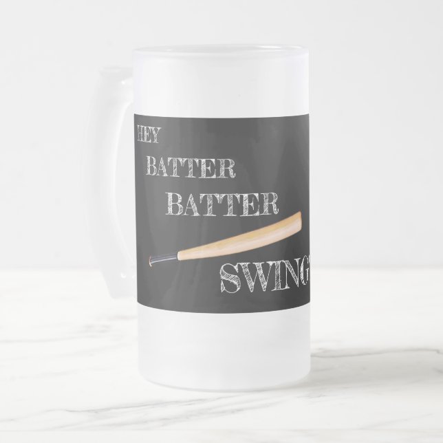 Hey Batter Batter Swing Frosted Glass Beer Mug (Front Left)