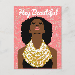 Hey Beautiful Black Woman with a Tribal Necklace Postcard