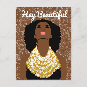 Hey Beautiful Black Woman with a Tribal Necklace Postcard