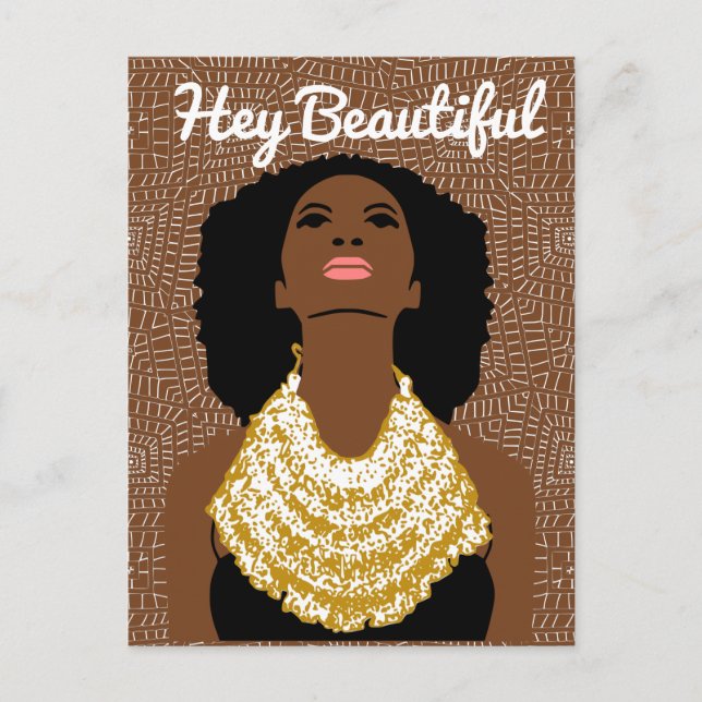 Hey Beautiful Black Woman with a Tribal Necklace Postcard (Front)