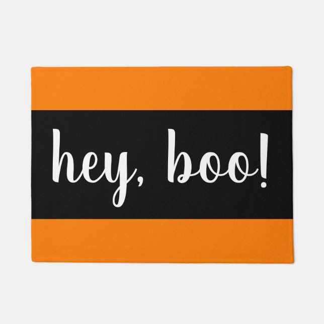 Hey, Boo Black and Orange Halloween doormat (Front)