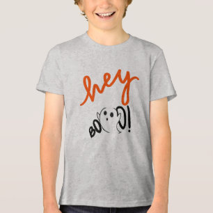 Hey Boo Black Orange Funny Halloween Ghost kid Tri-Blend Shirt