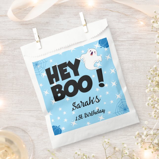 Hey Boo Blue Halloween Ghost Birthday party Favour Bags (Clipped)