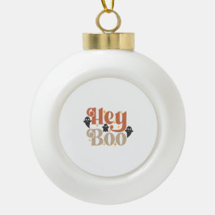 Hey Boo Boho Halloween Hey Boo Ghost Ceramic Ball Christmas Ornament