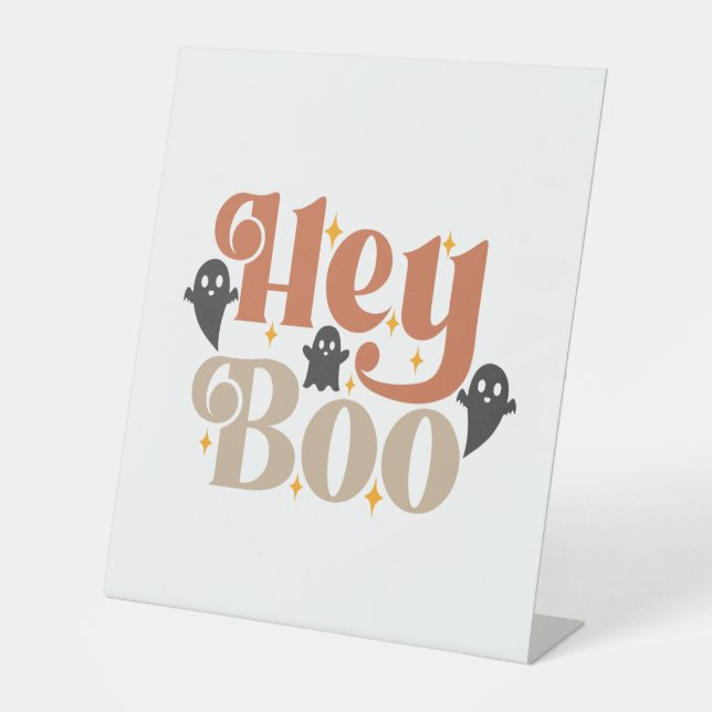 Hey Boo Boho Halloween Hey Boo Ghost Pedestal Sign (Front)