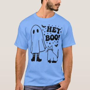 Hey Boo! Boo and Cat Ghost Funny Halloween Hippie T-Shirt