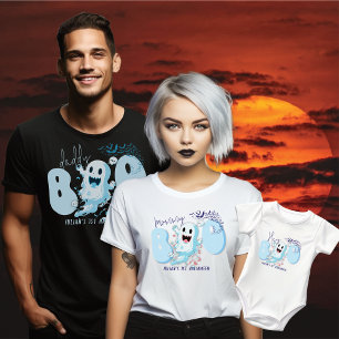 Hey Boo Cute Blue Bat Ghost Baby Boy 1st Halloween T-Shirt
