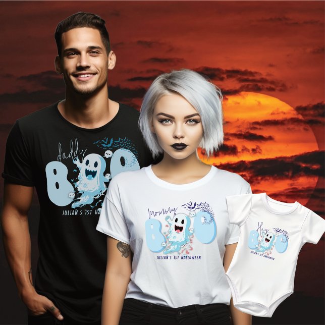 Hey Boo Cute Blue Bat Ghost Baby Boy 1st Halloween T-Shirt (Creator Uploaded)