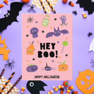 Hey Boo! Cute Cartoon Halloween Characters Holiday Card