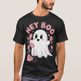 Hey Boo Cute Ghost Funny Halloween Girls Women Kid T-Shirt