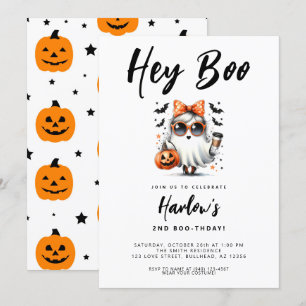 Hey Boo Cute Ghost Halloween Birthday  Invitation