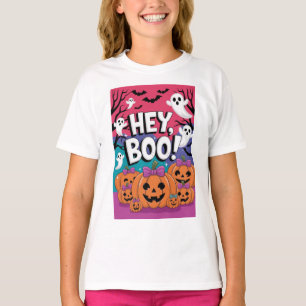 Hey Boo! Cute Ghost Halloween Shirt for Girls