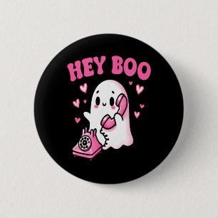 Hey Boo cute ghost on phone funny Halloween 6 Cm Round Badge