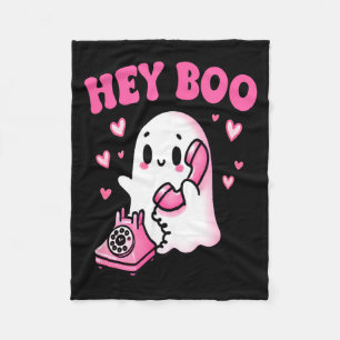 Hey Boo cute ghost on phone funny Halloween Fleece Blanket