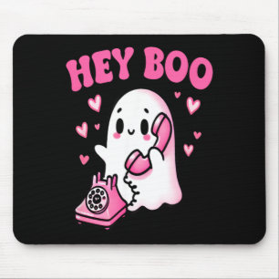 Hey Boo cute ghost on phone funny Halloween Mouse Mat