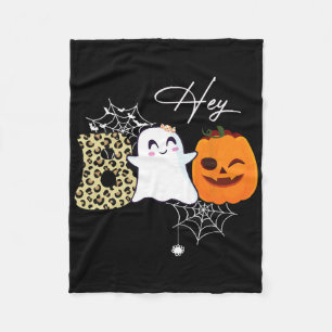 Hey Boo Cute Ghost Pumpkin Face Halloween  Fleece Blanket