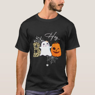 Hey Boo Cute Ghost Pumpkin Face Halloween  T-Shirt