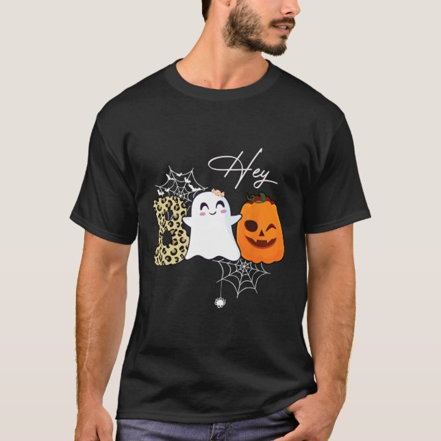 Hey Boo Cute Ghost Pumpkin Face Halloween  T-Shirt (Front)