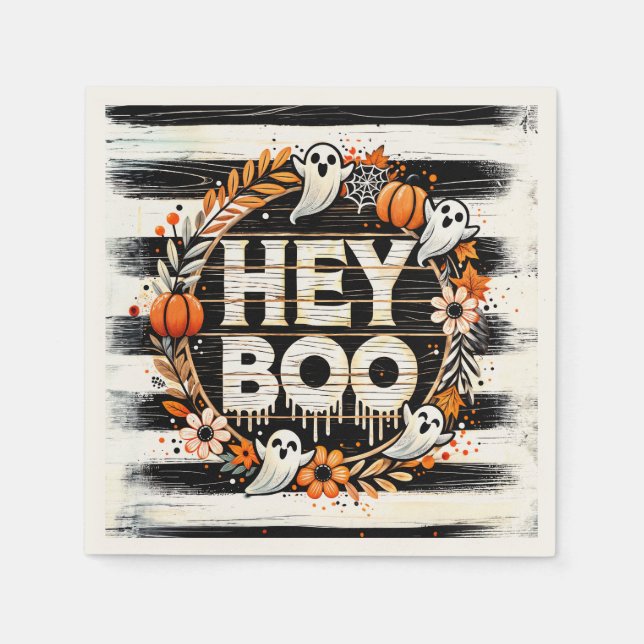 Hey Boo Cute Ghost Themed Halloween Party Favour Napkin (Front)