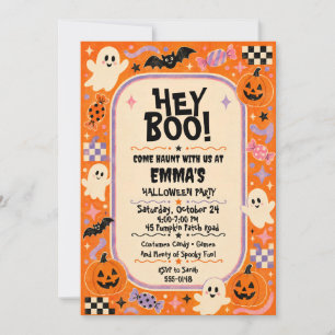 Hey Boo Cute Ghosts Pumpkins Kids Halloween Invitation