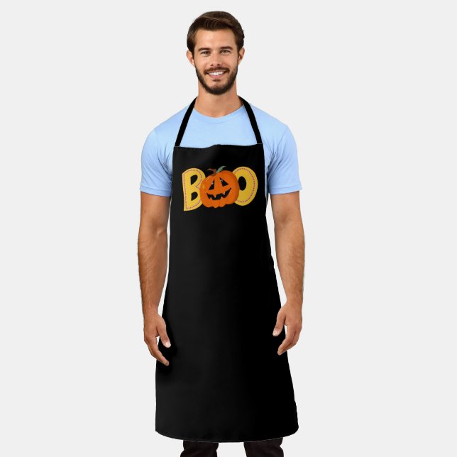 Hey Boo Cute Pumpkin Typography Drawing Art Apron (Worn)