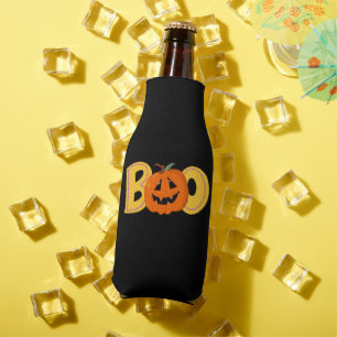 Hey Boo Cute Pumpkin Typography Drawing Art Bottle Cooler