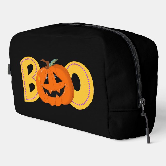 Hey Boo Cute Pumpkin Typography Drawing Art Dopp Kit (Right Corner)
