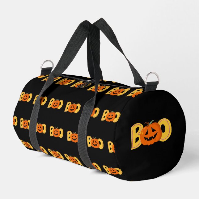 Hey Boo Cute Pumpkin Typography Drawing Art Duffle Bag (Left Corner)