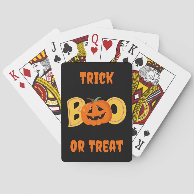 Hey Boo Cute Pumpkin Typography Drawing Art Playing Cards (Back)