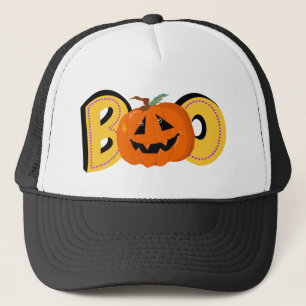 Hey Boo Cute Pumpkin Typography Drawing Art Trucker Hat