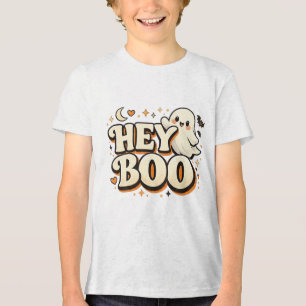 HEY BOO Cute Retro Ghost Halloween Fun Tri-Blend Shirt
