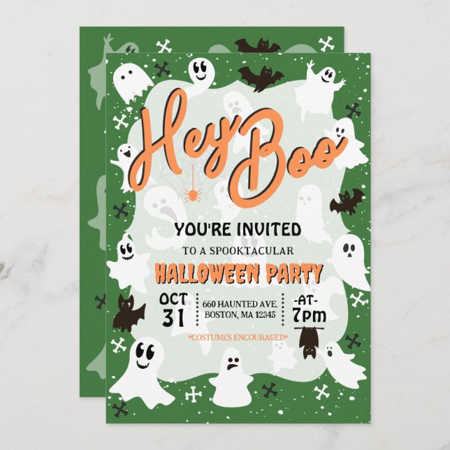 Hey Boo Cute Spooky Ghost Halloween Party Invitation (Front/Back)