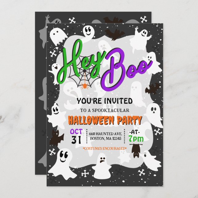 Hey Boo Cute Spooky Ghost Halloween Party Invitation (Front/Back)