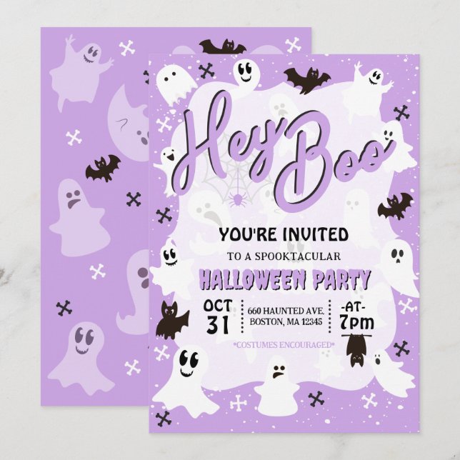 Hey Boo Cute Spooky Ghost Halloween Party Invitation (Front/Back)