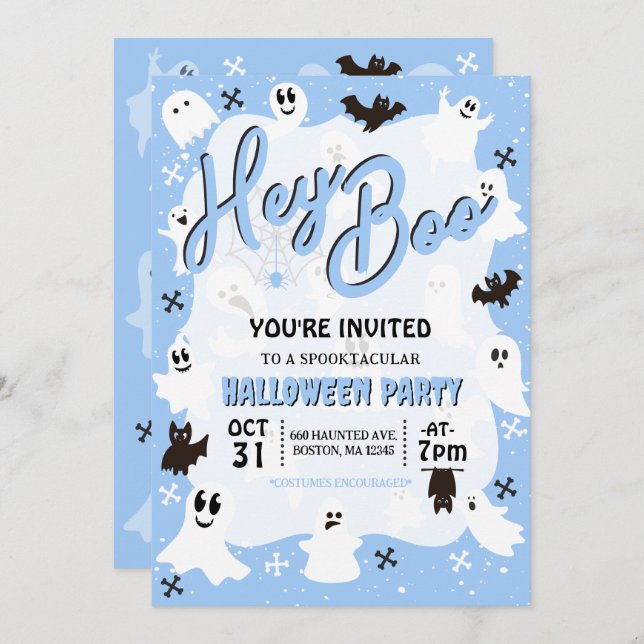 Hey Boo Cute Spooky Ghost Halloween Party Invitation (Front/Back)