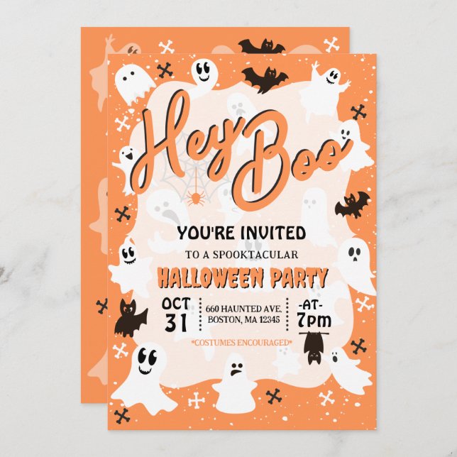 Hey Boo Cute Spooky Ghost Halloween Party Invitation (Front/Back)