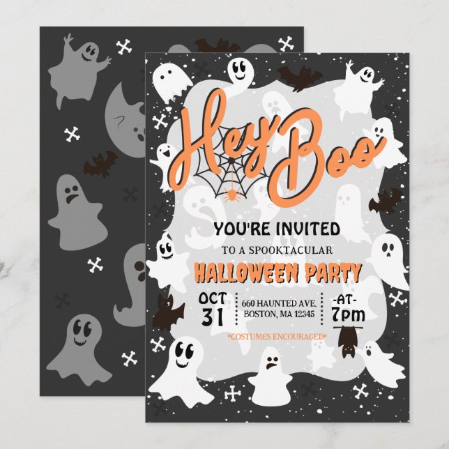 Hey Boo Cute Spooky Ghost Halloween Party Invitation (Front/Back)