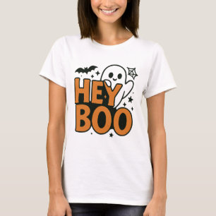 Hey Boo Funny Orange & Black Ghost Women’s Hallo T-Shirt
