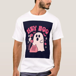 Hey Boo Funny Pink Ghost Vintage Phone Retro Hallo T-Shirt
