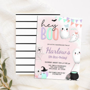 Hey Boo Ghost Pastel Halloween Birthday Invitation
